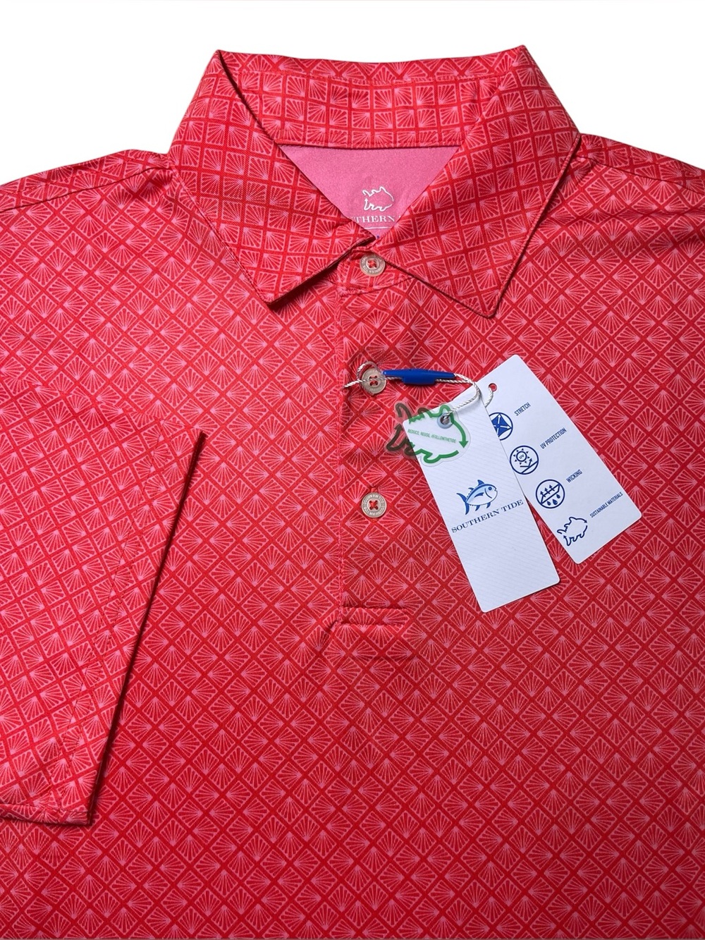Southern Tide Polo Golf Shirt Men Driver Snazzy Scales Performance Poppy Red M